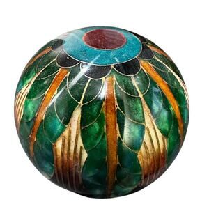 Robert Kuo Vintage 70's Elegant Cloisonne Turquoise Gold Burgundy Paperweight